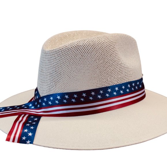 Beige Panama Hat Beristain size Medium Men & Women NEW, 4th of July, USA Flag - Picture 4 of 6